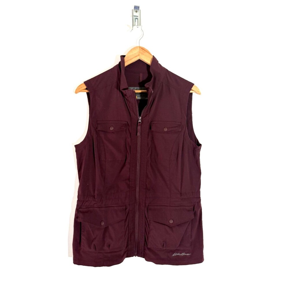 Eddie Bauer Travex Vest Womens Medium Burgundy Travel Utility Hiking Cargo